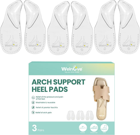 Welnove Arch Support Inserts - Self Adhesive Gel Arch Supports for Flat Feet & Foot Pain Relief, Reusable