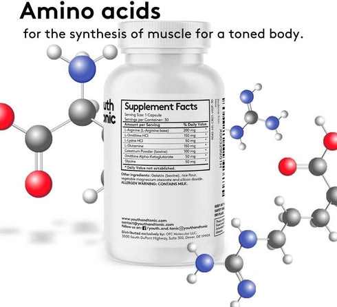 Youth & Tonic PM Bedtime Trim Amino Acids Supplement Pills for Men and Women | 30 Capsules to Support Metabolism and Defined Lean Muscles During Night Time