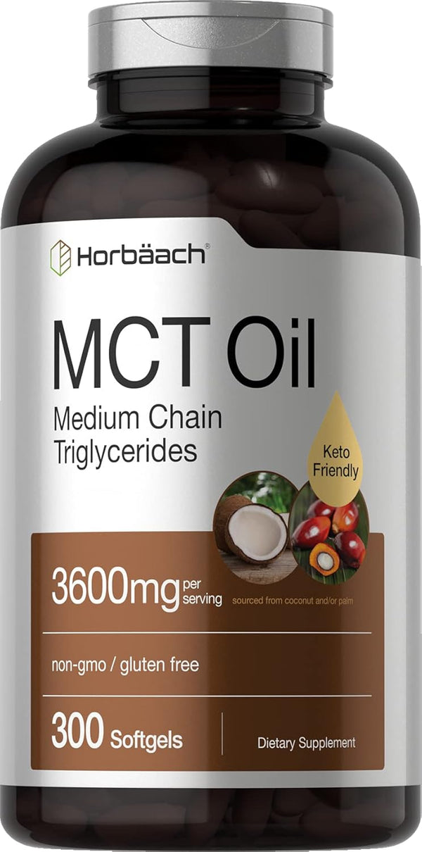 Horbaeach Keto MCT Oil Capsules 3600mg | 300 Softgels | Coconut Oil Pills, Non-GMO and Gluten Free