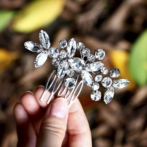 Unicra Silver Crystal Bride Wedding Hair Comb Bridal Headpiece Rhinestone Accessories for Women and Girls (A-Silver)