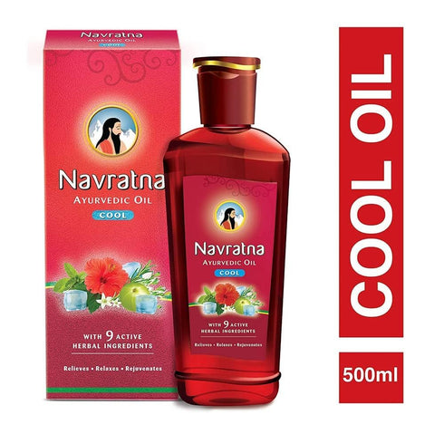 Navratna 9 16.91 Oz/500 Ayurvedic Cool Oil | With Active Herbal Ingredient | Relaxing Head Massage Oil | Quick Relief