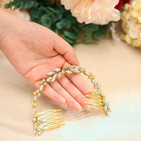 Unicra Bridal Hair Combs Wedding Crystal Headpieces Accessories for Brides (Gold).