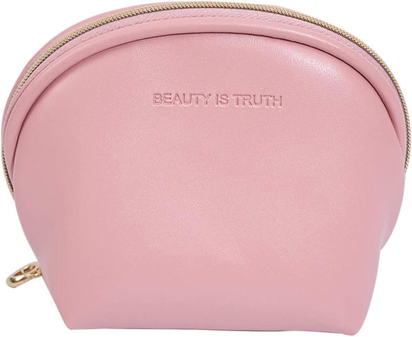 Womens Mini Cosmetic Beauty Bag, Half Moon Coin Purse with Zipper for Makeup Accessories (Pink)