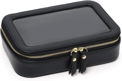 Clear Makeup Bag for Women, Transparent Cosmetic Case, Portable Accessories Bag for Car (A/Black, M)