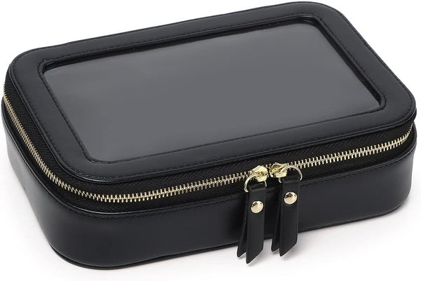 Clear Makeup Bag for Women, Transparent Cosmetic Case, Portable Accessories Bag for Car (A/Black, M)