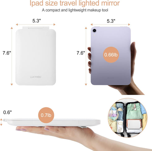 Rechargeable Travel Makeup Mirror with Lights, Portable Lighted Vanity Mirror, 10X Magnification, 70 LEDs, Touch