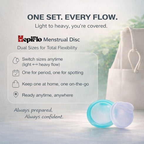 HepiFlo 2 12-Hour Menstrual Disc Combo Reusable Disc in Sizes (Small & Large) Medical-Grade Silicone, Leak-Free