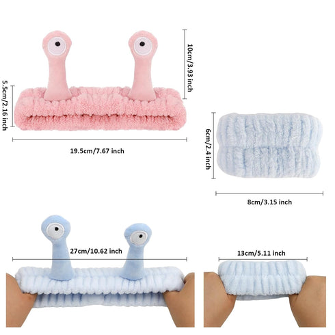 Canitor Snail Spa Headband Wrist Bands for Washing Face, Cute Animal Hair Band for Skincare, Funny Gifts