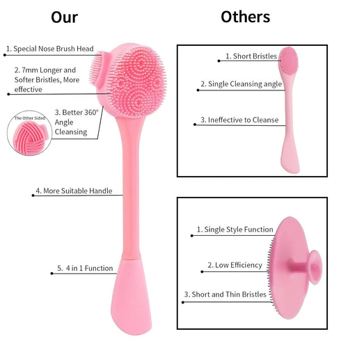 Silicone Facial Cleansing Brush, Beomeen 4 in 1 Handheld Face Scrubber for Gentle Exfoliating