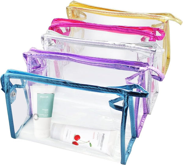 Meetory 10 Pcs Clear Waterproof Cosmetic Bag with Zipper - PVC Transparent Plastic Makeup Organizing Bags