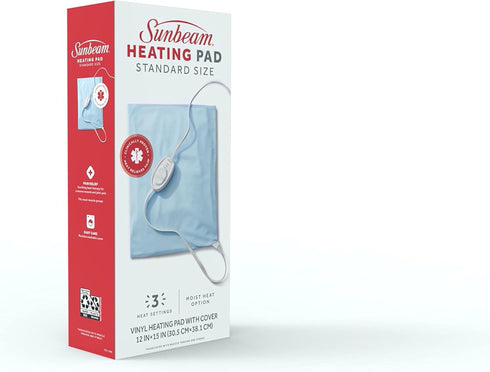 Sunbeam Heating Pad for Back, Neck, and Shoulder Pain Relief, 12 x 15", Blue with Sponge for Moist Heating Option