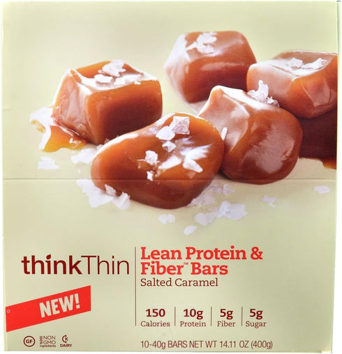 thinkThin Lean Protein & Fiber Bars, Salted Caramel, 40g, 10 Bars