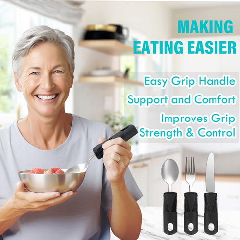 Adaptive Utensils, Adaptive Utensils 3pcs for Hand Tremors,Elderly, Arthritis,Parkinsons-Built Up Utensils for Adults–Easy Grip Aids Handle–2.7oz Each Weighted Silverware for Hand Tremors
