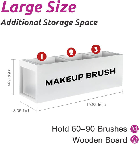 Suli Large Makeup Brush Holder Organizer, Wooden Cosmetic Brushes Storage with 3 Slots, Eyeliners Display Case for Vanity Desktop Bathroom Countertop -White by Suli