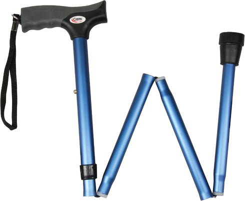 Carex Soft Grip Folding Cane, Adjustable Height (33"-37"), Metallic Blue, Anti-Slip Rubber Tip