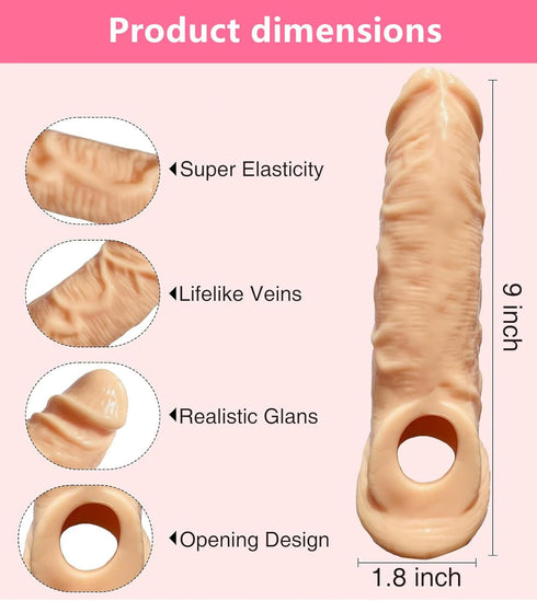 Sponver 8.66in Threaded mace Condoms Male Condom Adult Lock fine Ring Sleeve Extender Flesh