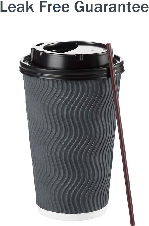 SPRINGPACK 16 oz (90 Set) Disposable Coffee Cups with Lids and Straws - Togo Hot Paper Coffee Cup with Lid To Go