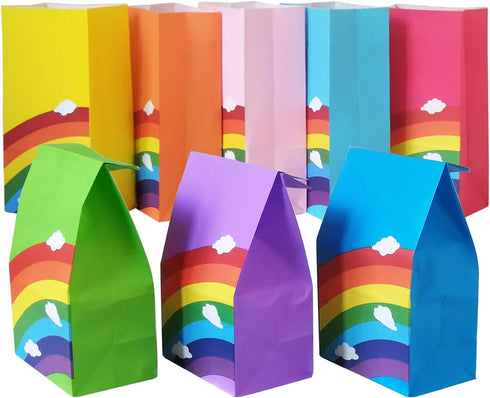 Future Life 24 pcs Rainbow Party Favor Paper Bags, 5.2 * 3.2 * 9.6 Inch, Food Safe Kraft Paper, Biodegradable, Vivid