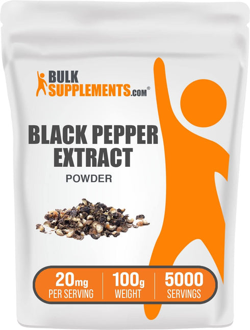BulkSupplements.com Black Pepper Extract Powder - Gluten Free Black Pepper Supplements, 20mg per Serving, 100g
