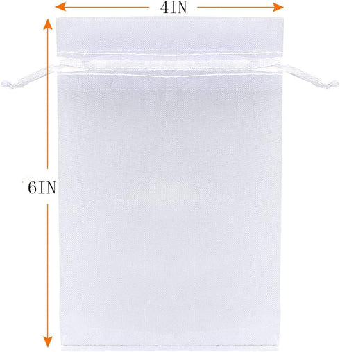 50 Sets Organza Gift Bags 4x6 Inch White, Drawstring Sheer Fabric Solid Color Pouch for Jewelry, Food, Baby Shower,