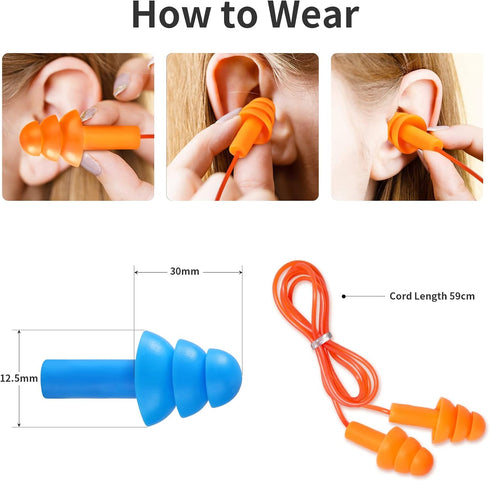Ear Plugs for Swimming, Soft Silicone Ear Plugs for Sleeping, Noise Cancelling, Reusable, 6 Pairs for Protection