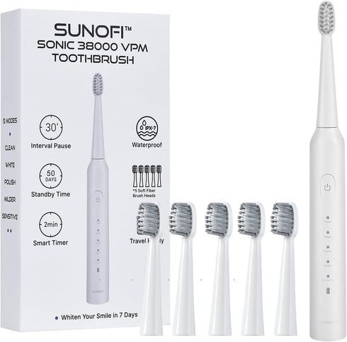 Sonic Electric Toothbrush Set for Adults, 5 Modes Rechargeable Toothbrush with 5