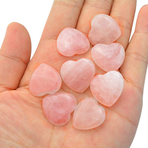 Marrywindix 15 Packs Healing Crystal Natural Rose Stone Heart, Love Carved Palm Worry Stone