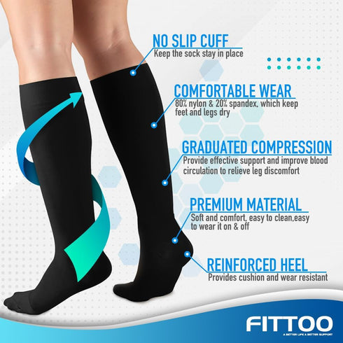 FITTOO Plus Size Compression Socks for Men & Women, 20-30mmHg Graduated Compression for Shin Splint, Varicose Vein &