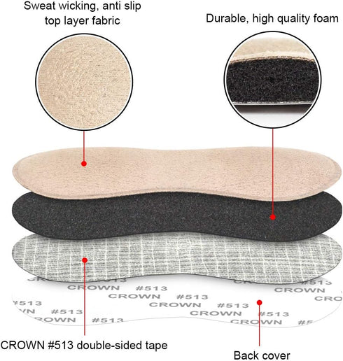 Dr. Foot's Heel Grips Liner Insert for Loose Shoes - Non-Slip Shoe Inserts Preventing Heel Slipping and Rubbing (Beige)