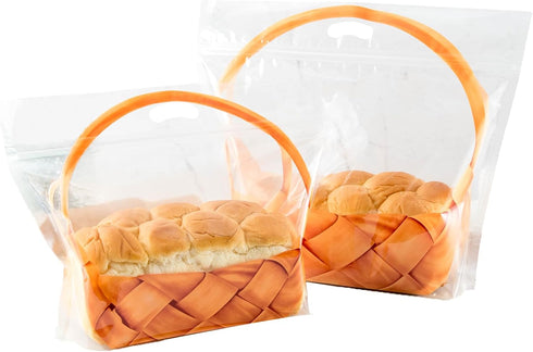 Roppolo 50 pcs 7.9 Inch Large Clear Bread Plastic Bags with Handle, Sealing