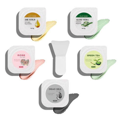 10 Piece Clay Mask Variety Kit for Men & Women Facial and Skin Care, Clay Face Mask Set (Rose, Dead Sea, Green Tea, Aloe Vera, 24K Gold)