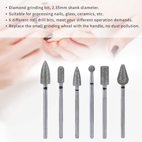 Nail Drill Bits Set, 6 pcs Nail Grinding Sanding Bit Set Nail Electric Drill Manicure Machine Accessory Tools Nail File Bits Nail Gel Nail Polish for Nail Dead Skin Removal Cone Drill Bits for Nails