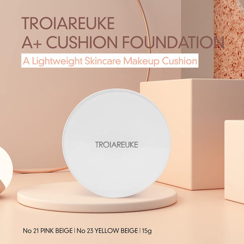 TROIAREUKE A+ Cushion Foundation (Shade 23) - Natural Coverage Foundation Makeup, Moisturizing Finish for Sensitive Skin
