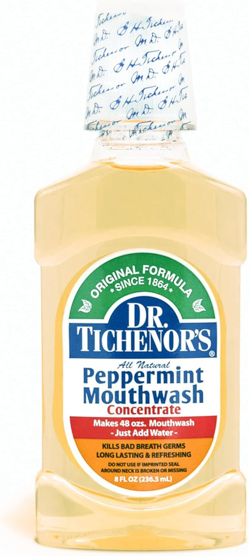 Dr. Tichenor's Peppermint Mouthwash Concentrate - Oral Rinse for Bad Breath, 8 Ounce (Pack of 3)