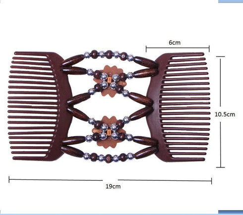 LOVEF Thick Hair Clip - Magic Wood Beads Double Hair Comb Clip, 4pcs for Popular Hairstyles