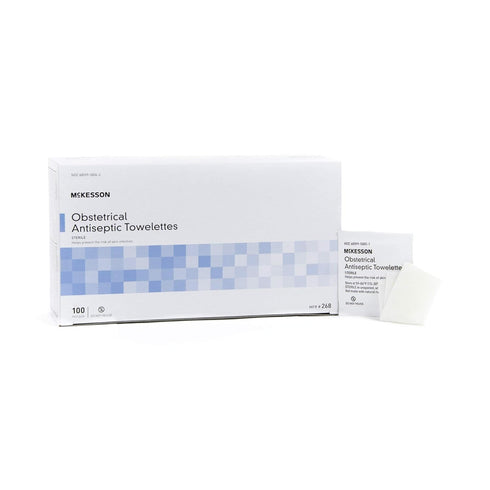 Packet, 100 Count, 1 Pack McKesson Obstetrical Antiseptic Towelettes Wipes, Sterile, Individual Clean Scent