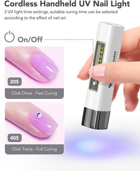Smiling Shark Gel Nail Light, Handheld UV Nail Light, Mini Portable Cordless USB Power Bank for Fast Curing & Manicure