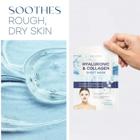 Hyaluronic Acid and Collagen Sheet Face Mask for Moisture & Skin Firming, Cruelty Free Korean Skin Care, 5 Masks