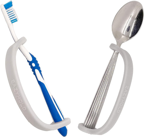Silver Silicone Universal Cuff 2-Pack, Weak Hand Grip Assistive Device for Large Hands, Adaptive Dining Ware, 7.25"