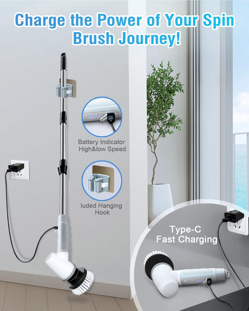 setrel 2 8 Electric Spin Scrubber Bathroom Scrubber - Cordless Shower Scrubber with Adjustable Handle, Speeds, Bathroom