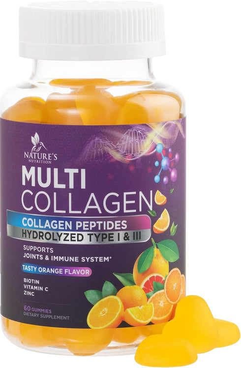 Collagen Gummies for Women with Vitamin C, Zinc & Biotin - Hydrolyzed Protein Type 1 & 3 Multi Collagen Peptides