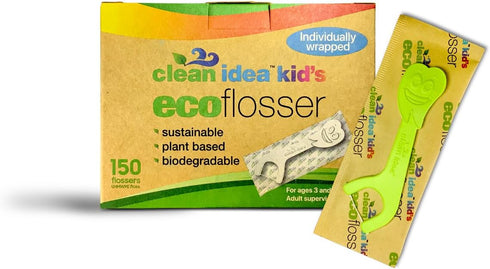 Kids Ecofloss - 150 Individually Wrapped Floss Picks - Flosser for Kids - Packaged Floss Picks