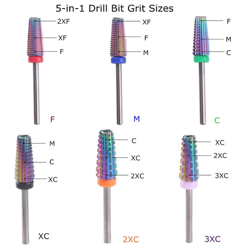 MZCMSL 5 in 1 Carbide Nail Drill Bit, Removing Acrylic or Gel, 3/32 Shank efile Bit, Fine, Multicolor
