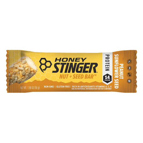 Honey Stinger Nut + Seed Bar, Peanut Sunflower Seed, Protein Packed Snack Bar for Exercise, Box of 12