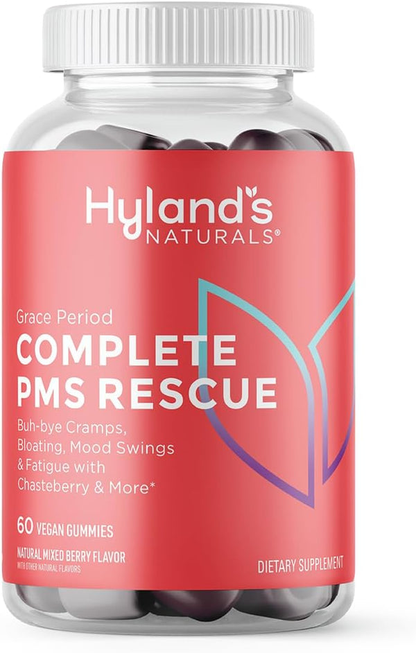 Hyland's Grace Period Complete PMS Rescue – 60 Vegan Gummies with Chasteberry & Dong Quai