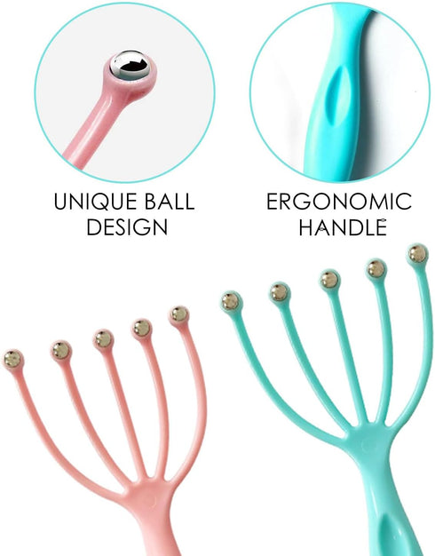 Seddy Portable Scalp Massager, Hand Held SPA Head, Neck, & Body Massager for Deep Relaxation (2 Pack) (Blue)(Pink)
