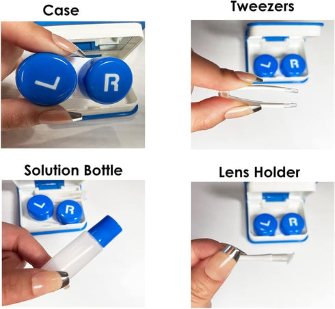 Contact Lens Case Kit, Cute Eye Contact Lens Travel Storage with Remover Tool and Mirror (Blue)