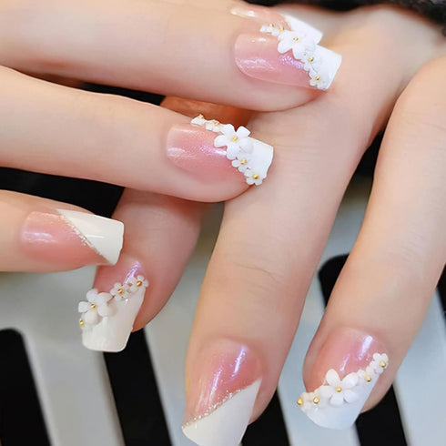 Nail Charms, 1000Pcs 3D Flower Design, White Acrylic, Metal, Pearl, Mixed Sizes for Women Nail Decorations