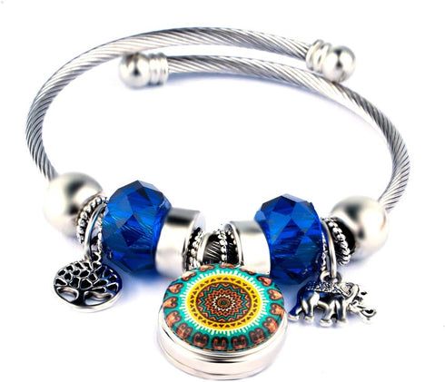 Sets FENELY Snap Bracelet Button Jewelry Charms Tree of Life Elephant Womens Silver Bangles Snaps