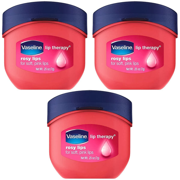 Vaseline Lip Therapy Rosy Lips 3-Pack – Moisturizing Lip Balm for Very Dry Lips in Mini Jars, 0.16 Oz Each